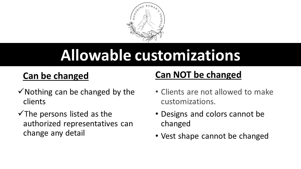 Honoring Roman's Promise- Program Butterfly Vest - Clients can purchase with program code