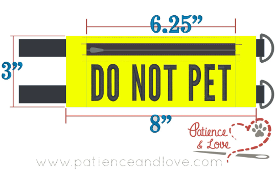 Sign, X-SMALL, Do not Pet, harness sign, customizable, zippered pocket, custom embroidered