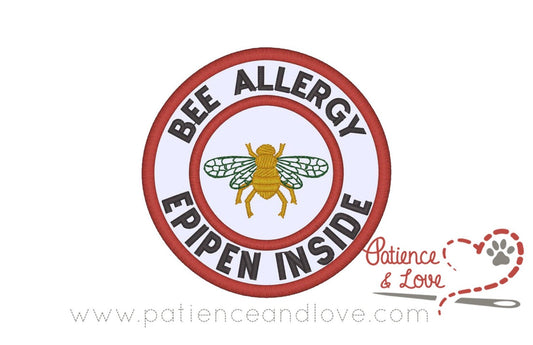 Bee Allergy - Epi Pen Inside with a bee in the center, 3 inch round patch