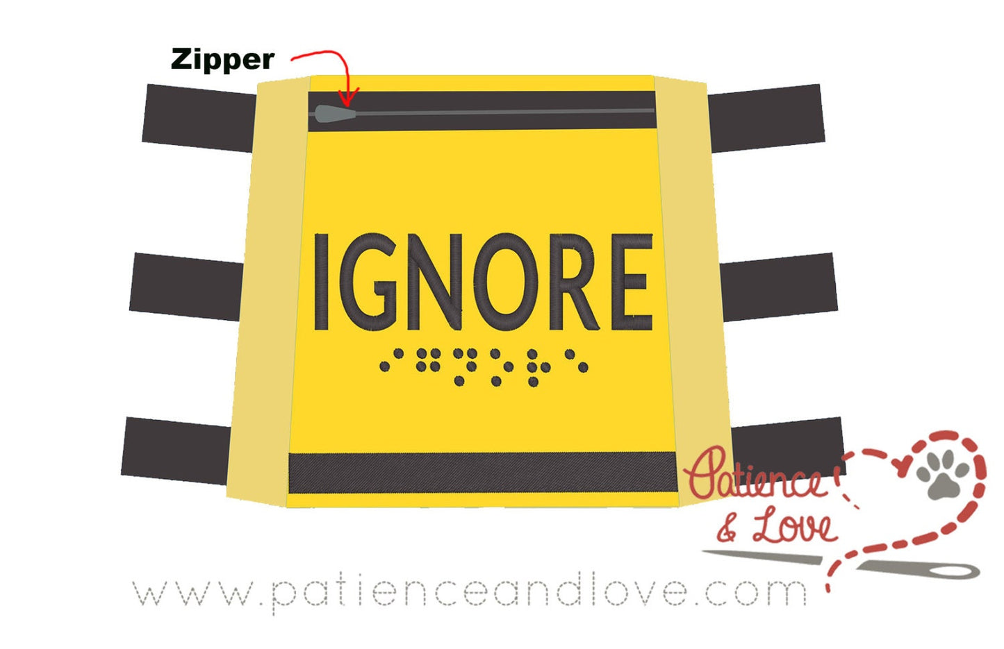 IGNORE with braille, Small Harness Sign, Custom Embroidered