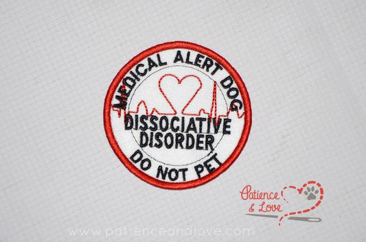 Medical alert dog - Do not pet - dissociative disorder with heart ekg in center, 3 inch round patch