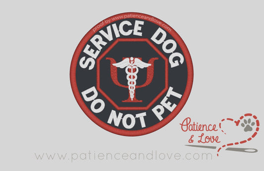 Service dog - Do Not Pet, Psi symbol in center, 3-inch round patch