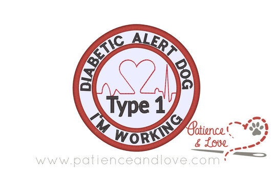 Type 1 Diabetic Alert Dog- I'm Working, with heart EKG, 3 inch round patch
