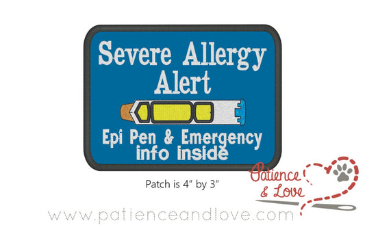 Severe Allergy Alert, Epi Pen and Emergency info inside, 4 x 3 inch rectangular patch