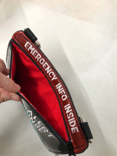 Zippered Pouch, Medical Alert and Response, Emergency Info Inside, clip on bag
