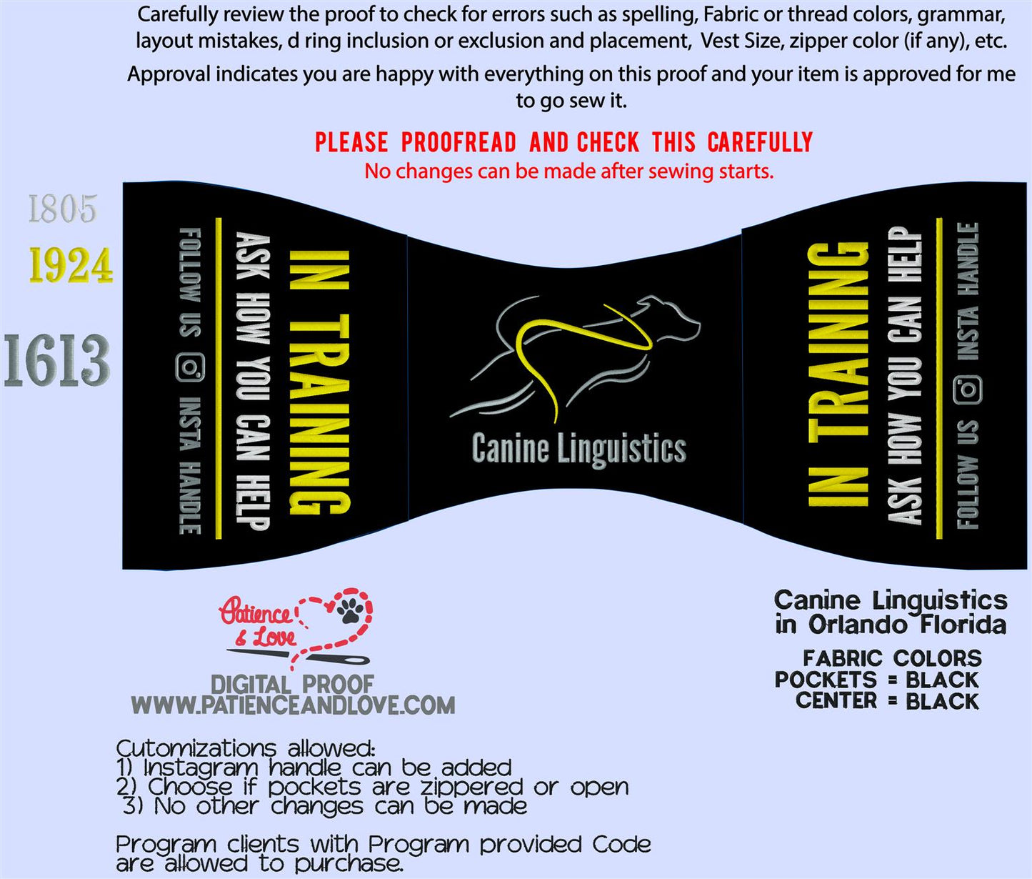 Canine Linguistics Custom Program Vest