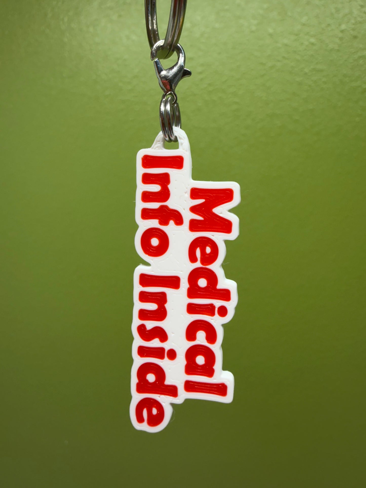 Medical Info Inside – Zipper pull accessory - Red and white - Pendant