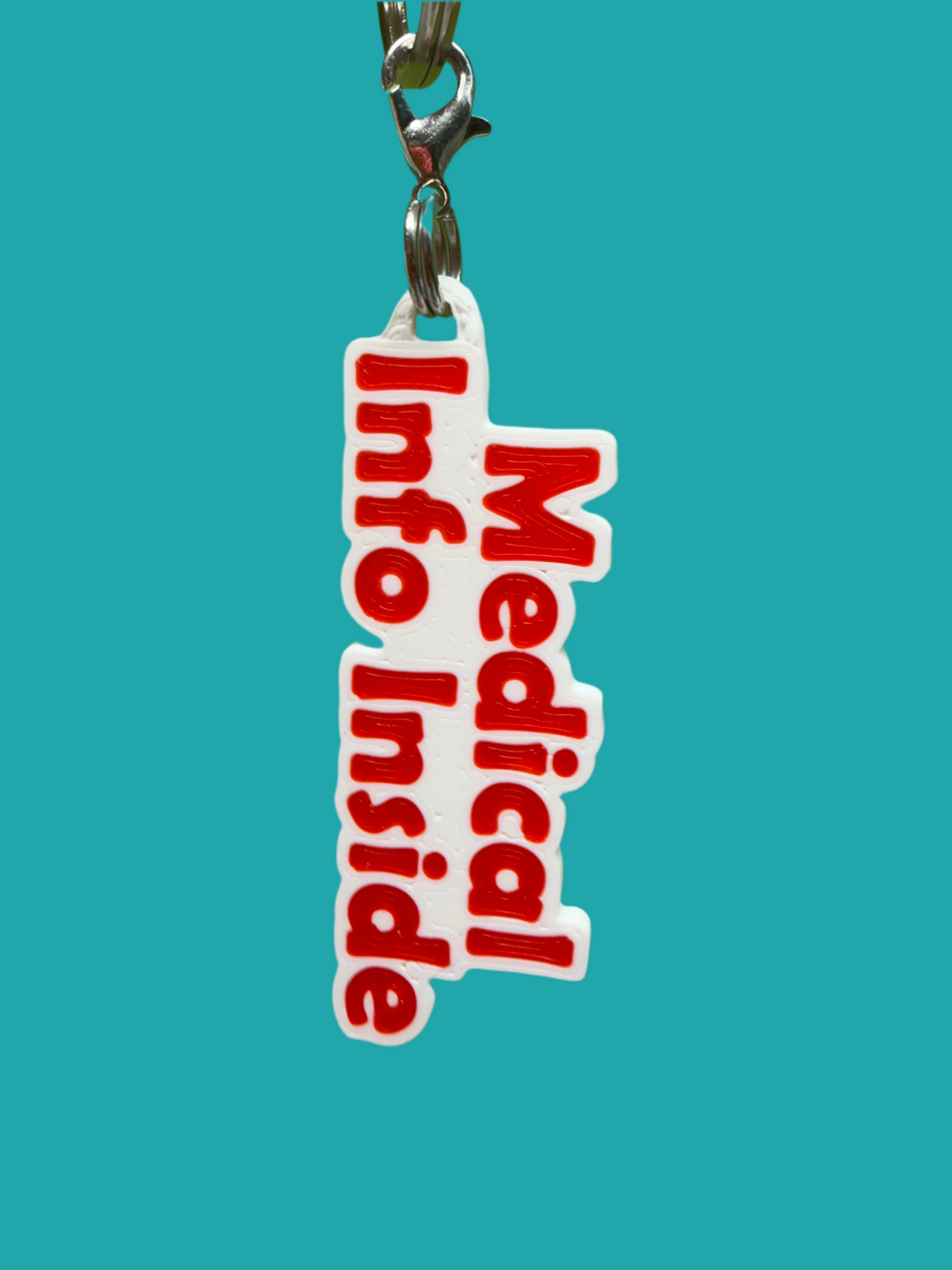 Medical Info Inside – Zipper pull accessory - Red and white - Pendant