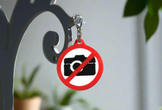 No photos symbol – Zipper pull accessory - Red and white Pendant