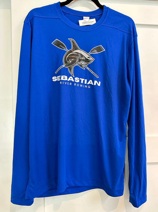 Long Sleeve Posi-UV Shirt, Sport-Tek brand moisture wicking, with Sebastian River Rowing Logo