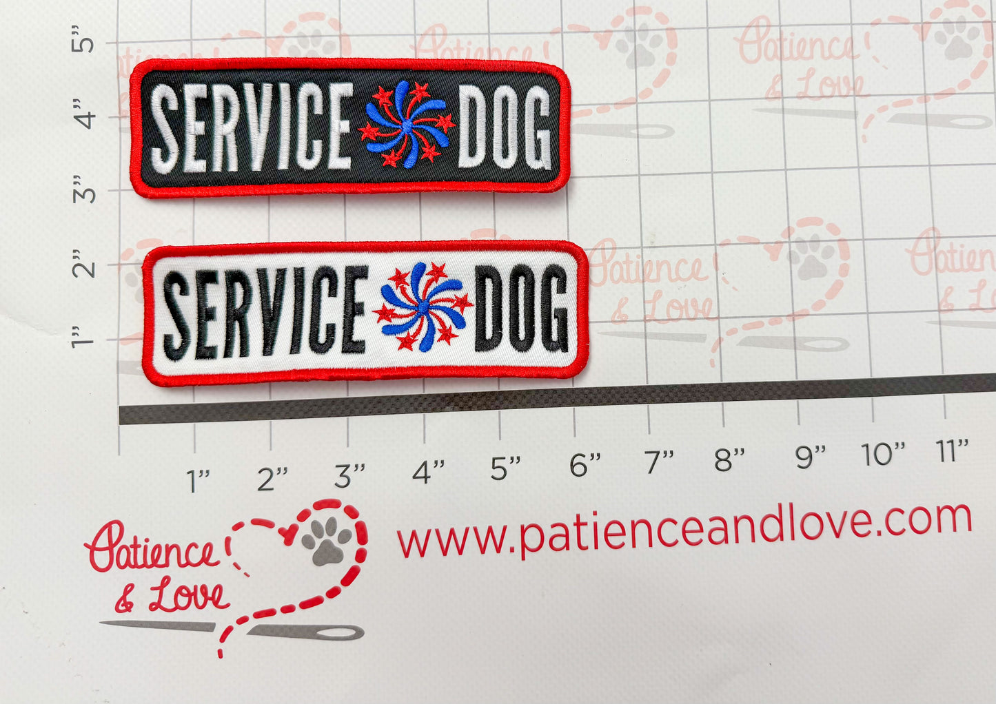 Ready to ship - Service Dog with firework, 6x2 inch rectangular patch