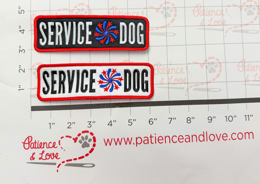 Service Dog with firework, 6x2 inch rectangular patch