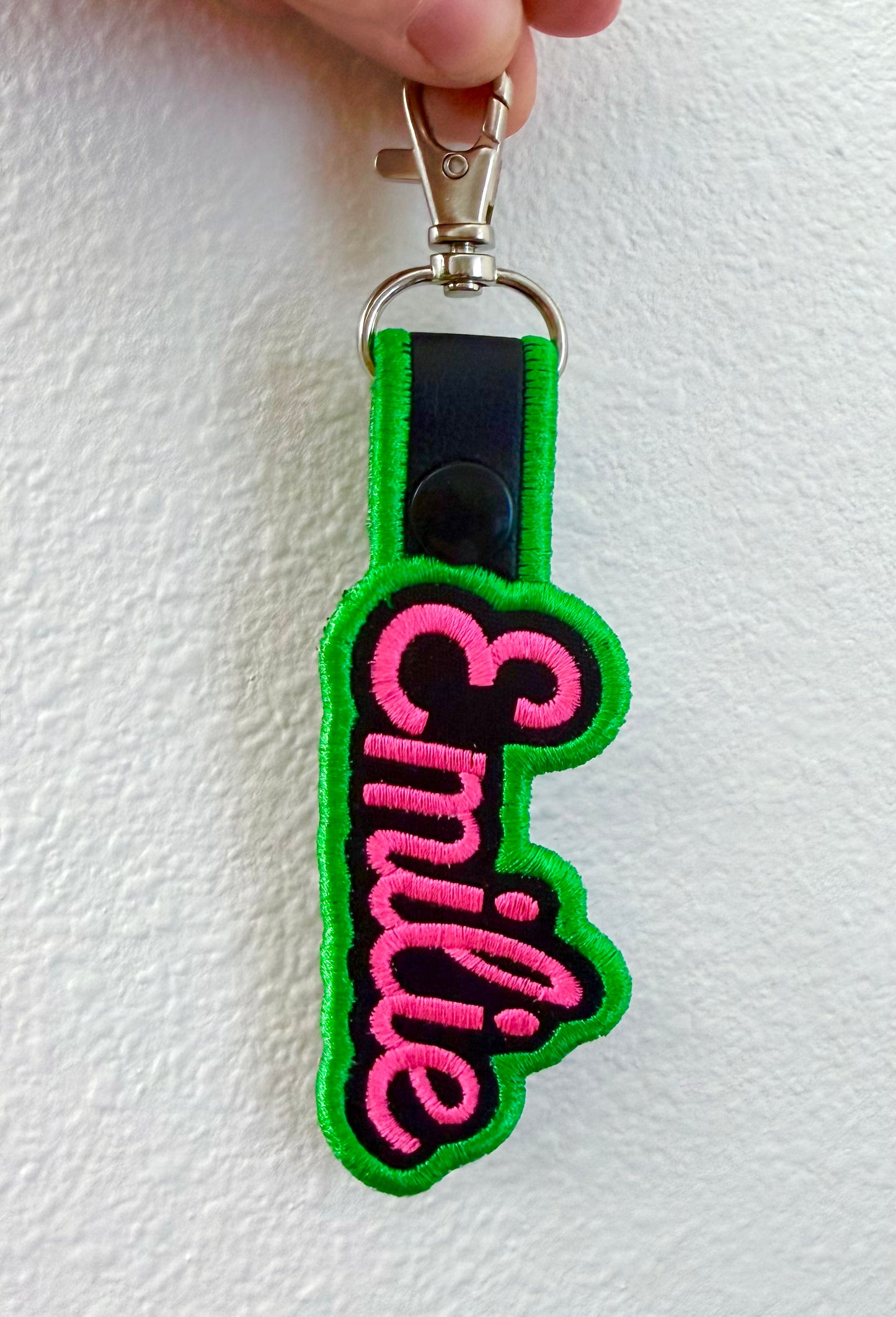Personalized Name Tag, Backpack Tag, Vest accessory, Name Snap Tab Fob Keychain accessory, Your name tag, Embroidered on the front with your name