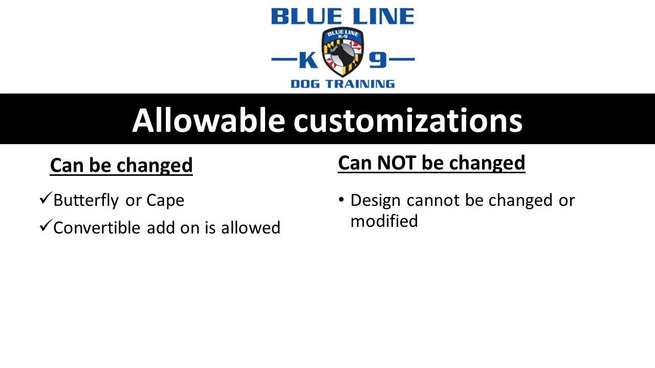 Blue Line K9 Dog Training Custom Program Vest, butterfly or cape