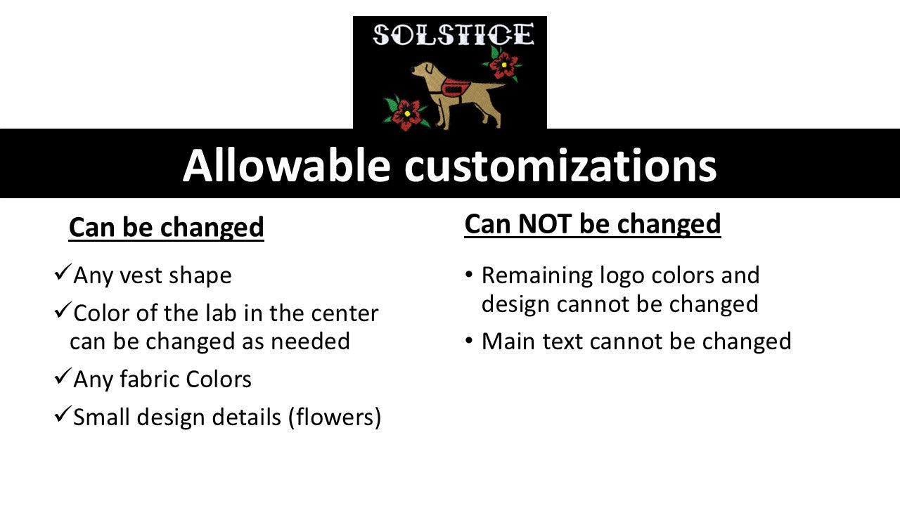 Program Vest - Solstice Service Dogs, Butterfly or Long Body or S&R or cape- clients can purchase