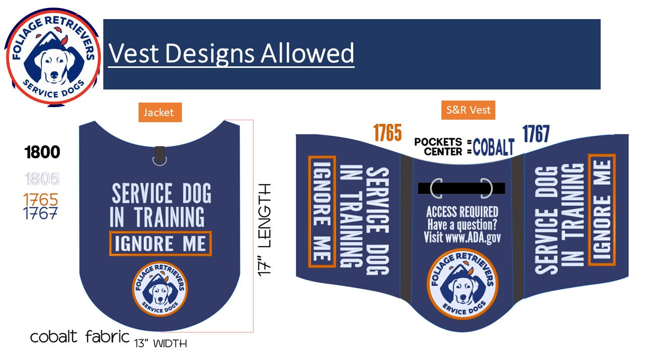 Program Gear for Foliage Retrievers Service Dogs - Only program reps can purchase