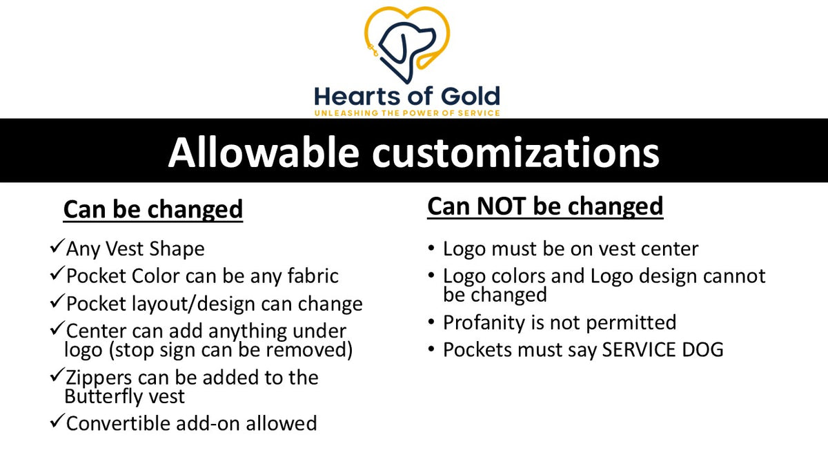 Program Vest - Hearts of Gold, Butterfly or Long Body or S&R or cape- clients can purchase