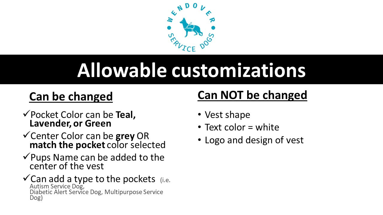 Wendover Service Dogs - Program Butterfly Vest - Clients can purchase with program code