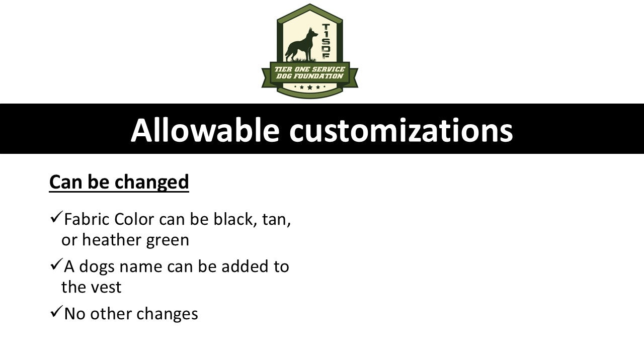 Program Vest - Tier One Service Dog Foundation, T1SDF, S&R - clients can purchase