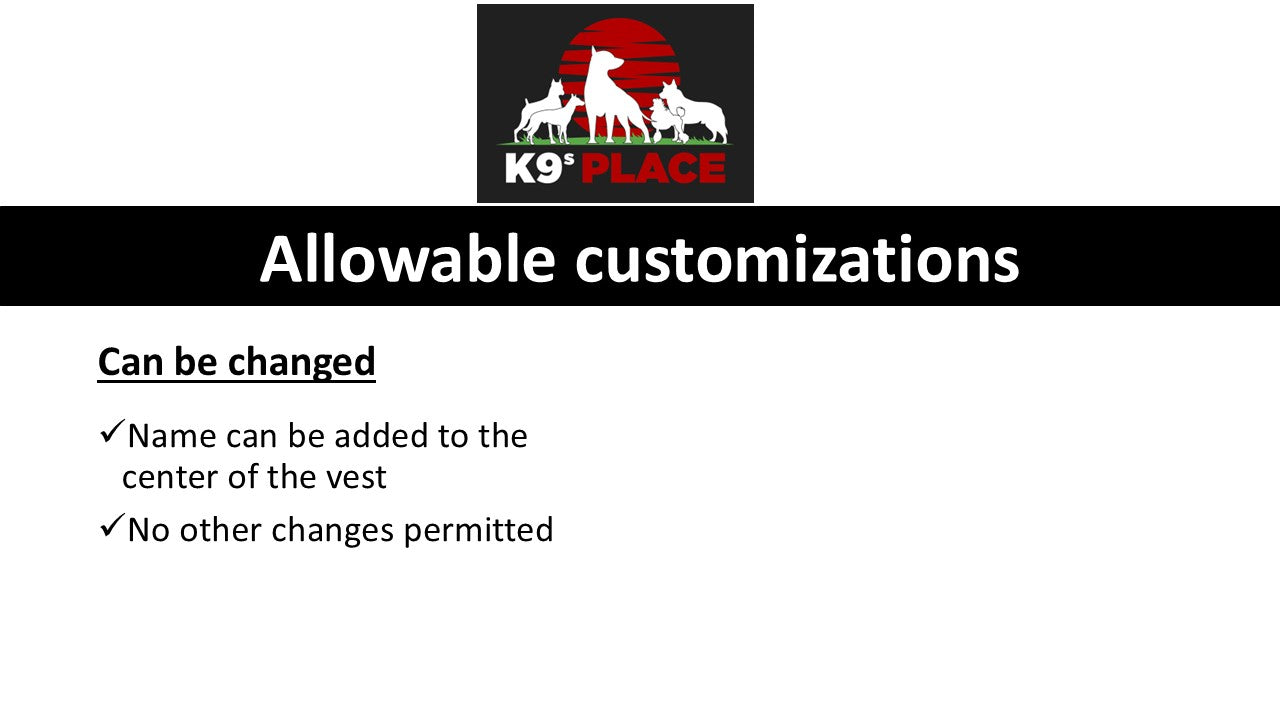 Program Vest - K9's Place, S&R - clients can purchase