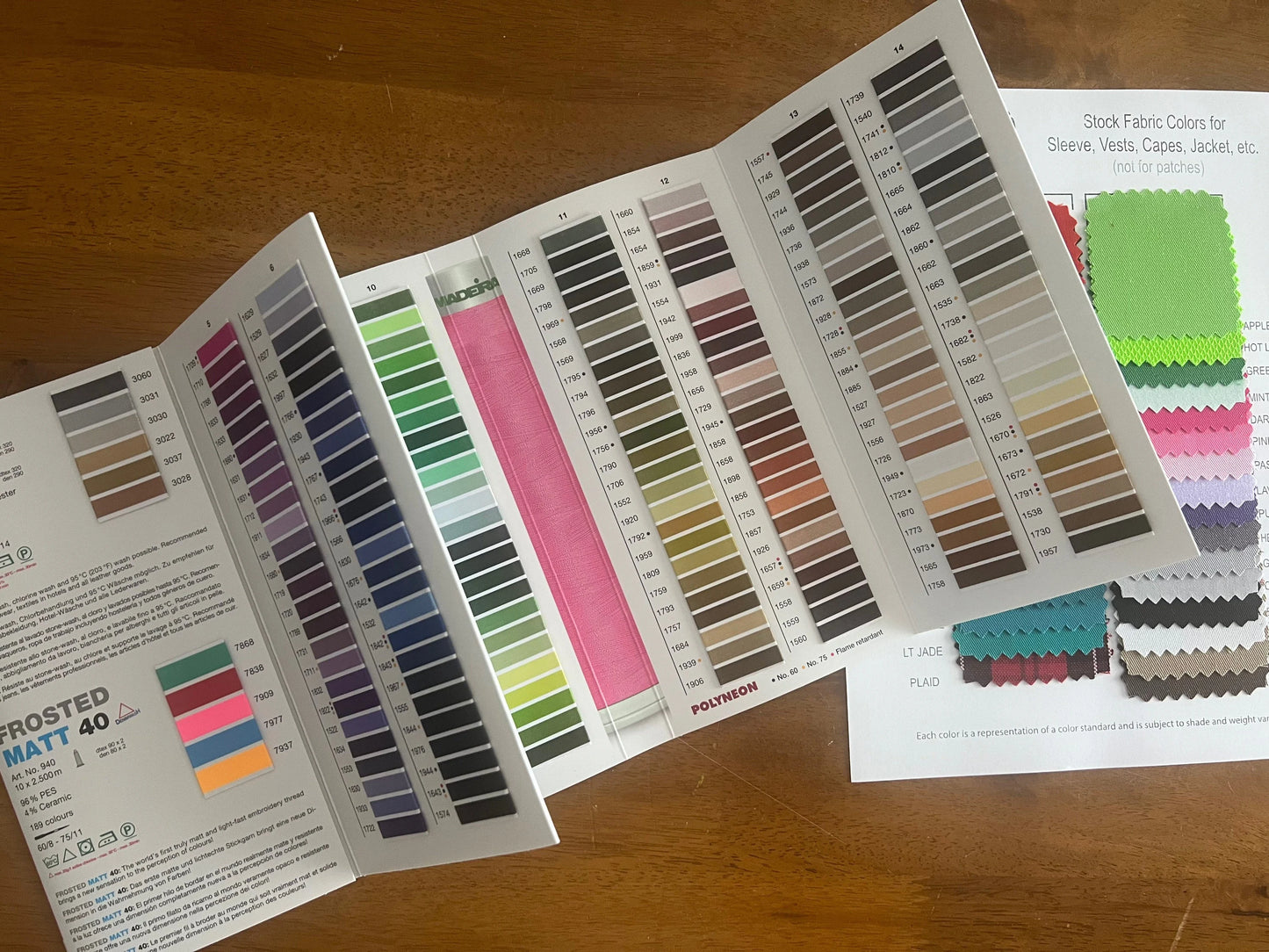 Fabric Swatch Set AND 1 Thread Color Book, PolyNeon thread Chart