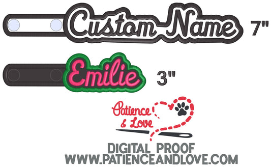 Personalized Name Tag, Backpack Tag, Vest accessory, Name Snap Tab Fob Keychain accessory, Your name tag, Embroidered on the front with your name