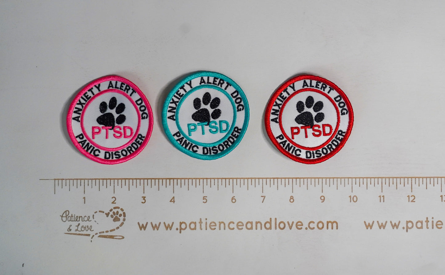 Premade/ Ready to ship patches - Anxiety Alert Dog - Panic Disorder - PTSD with paw print, 3 inch round patch