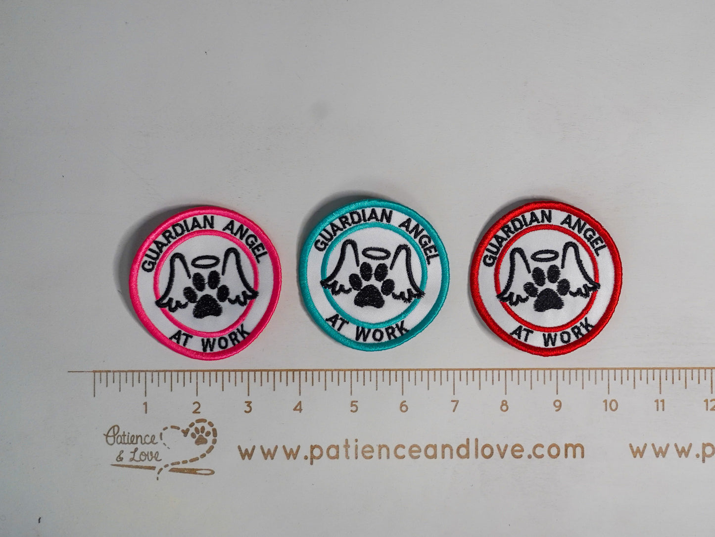 Premade/ Ready to ship patches - Guardian angel at work - paw with halo, 3 inch round patch