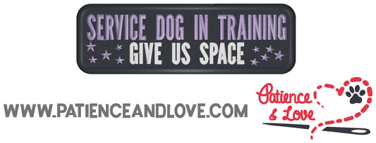 Service Dog In Training Give us space with stars, 6x2 inch rectangular patch