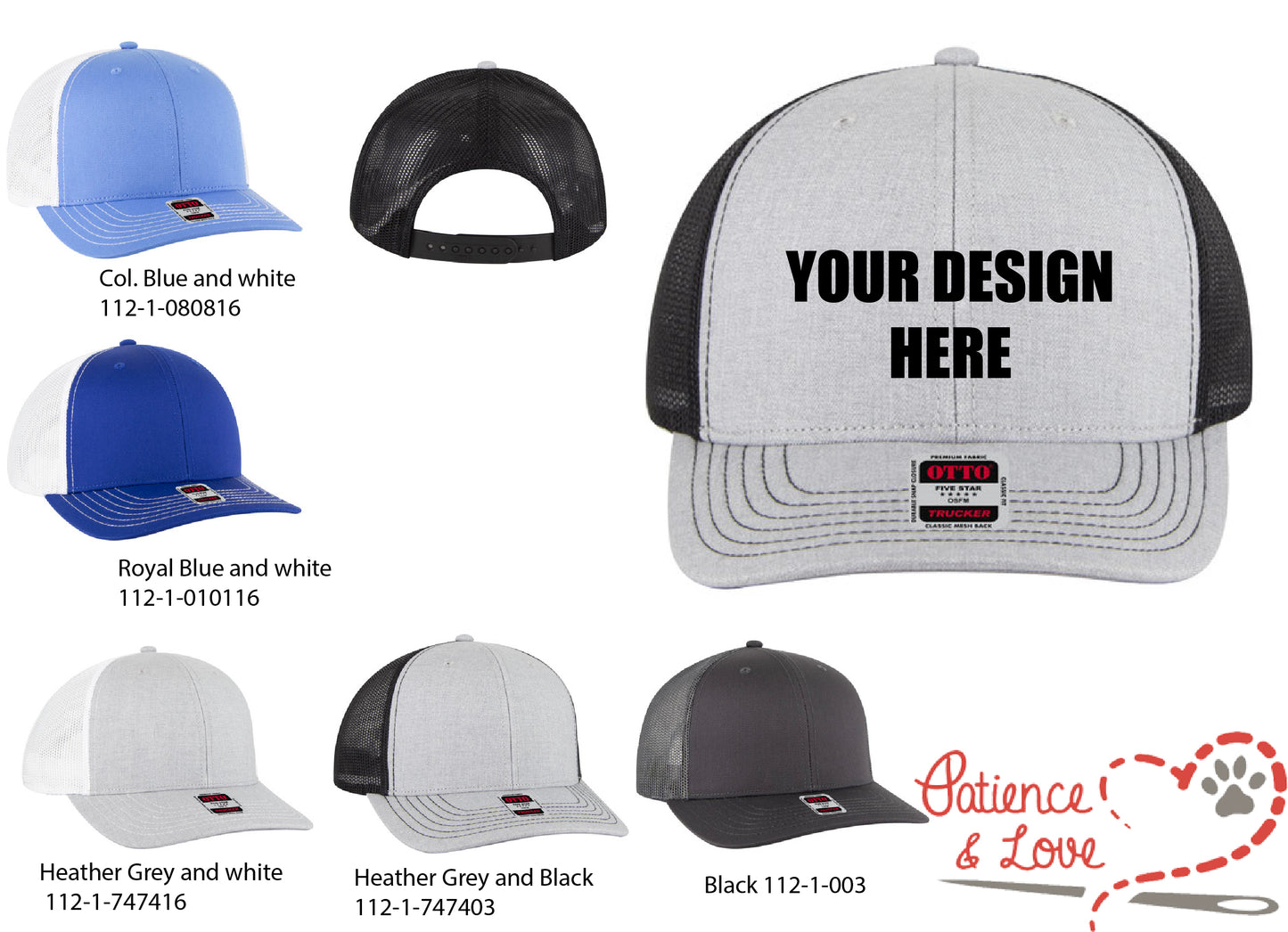 Hat, Custom Embroidered Hat, Mid-Profile Trucker Hat, Custom logo, Personalized hats,112-1