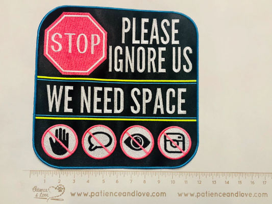 Stop Please Ignore Us, We Need Space, Symbols, 12 x 12 inch patch