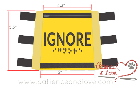 IGNORE with braille, Small Harness Sign, Custom Embroidered