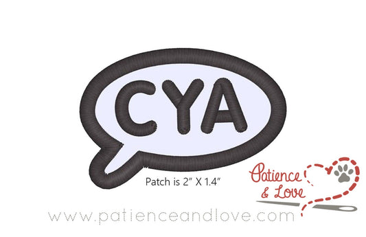 CYA, cover your assets, 2 x 1.4 inch rectangle patch