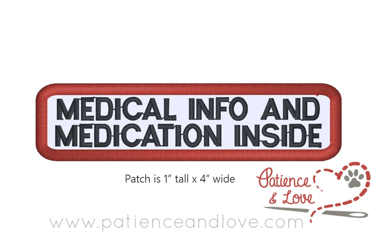 Medical info and Medication inside, 4x1 inch rectangular patch ...
