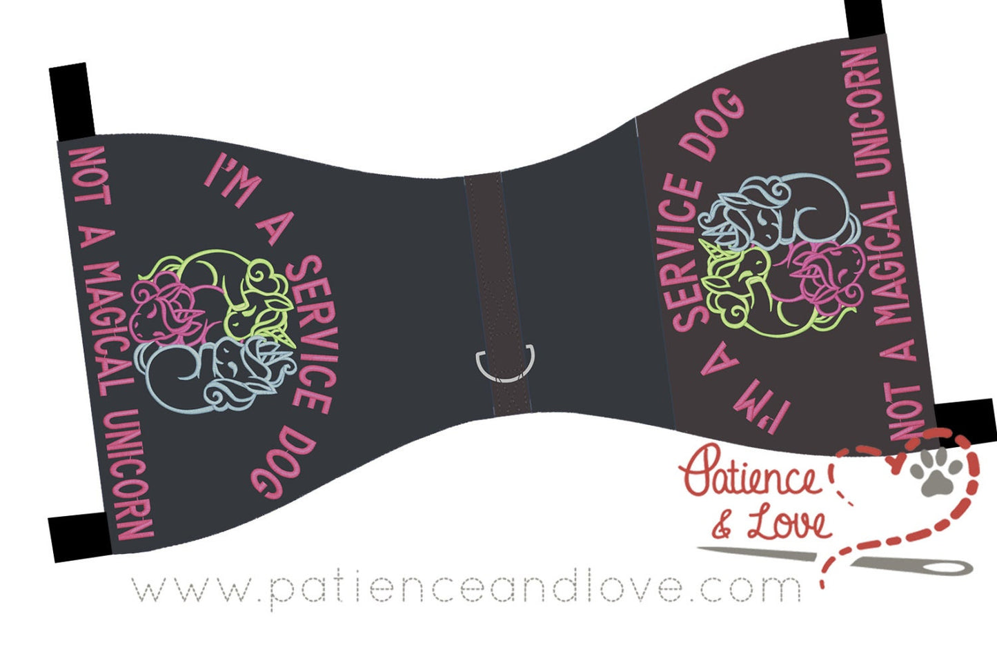 I'm a Service Dog Not a Magical Unicorn, with cute unicorn pile, Butterfly Style Embroidered Vest