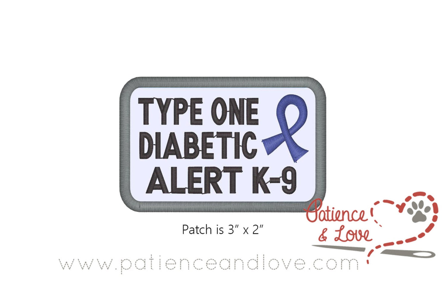Type 1 Diabetic Alert K-9, with ribbon, 3 inch x 2 inch rectangle patch