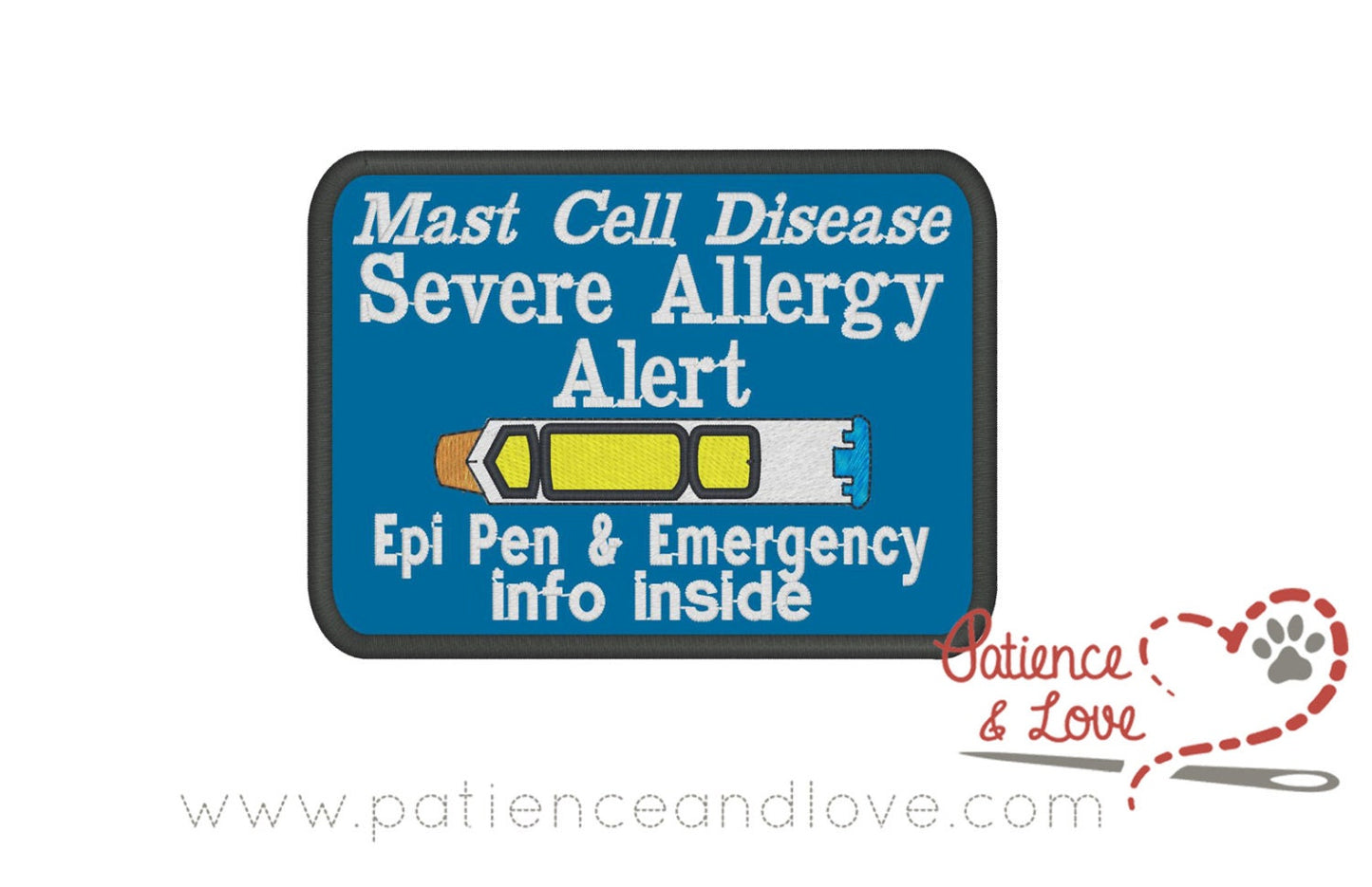 Mast Cell Disease Severe Allergy Alert, Epi Pen and Emergency info inside, allergy alert, medical alert 4 x 3 inch rectangular patch