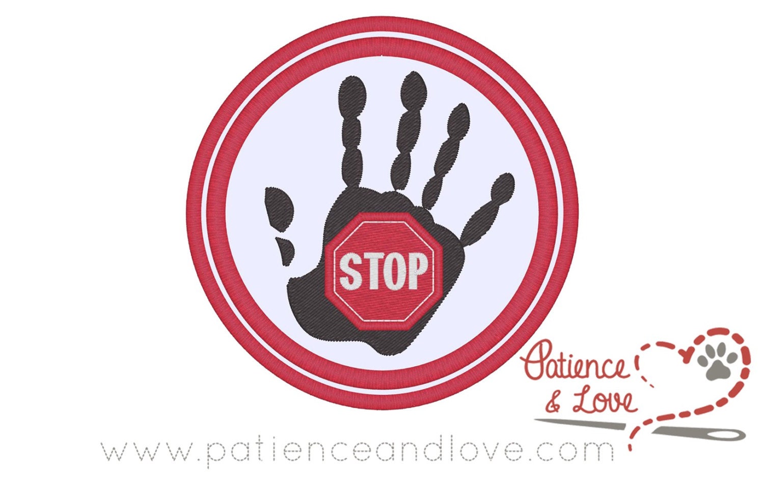 Hand with stop sign in palm, 4-inch round patch – PatienceandLove143
