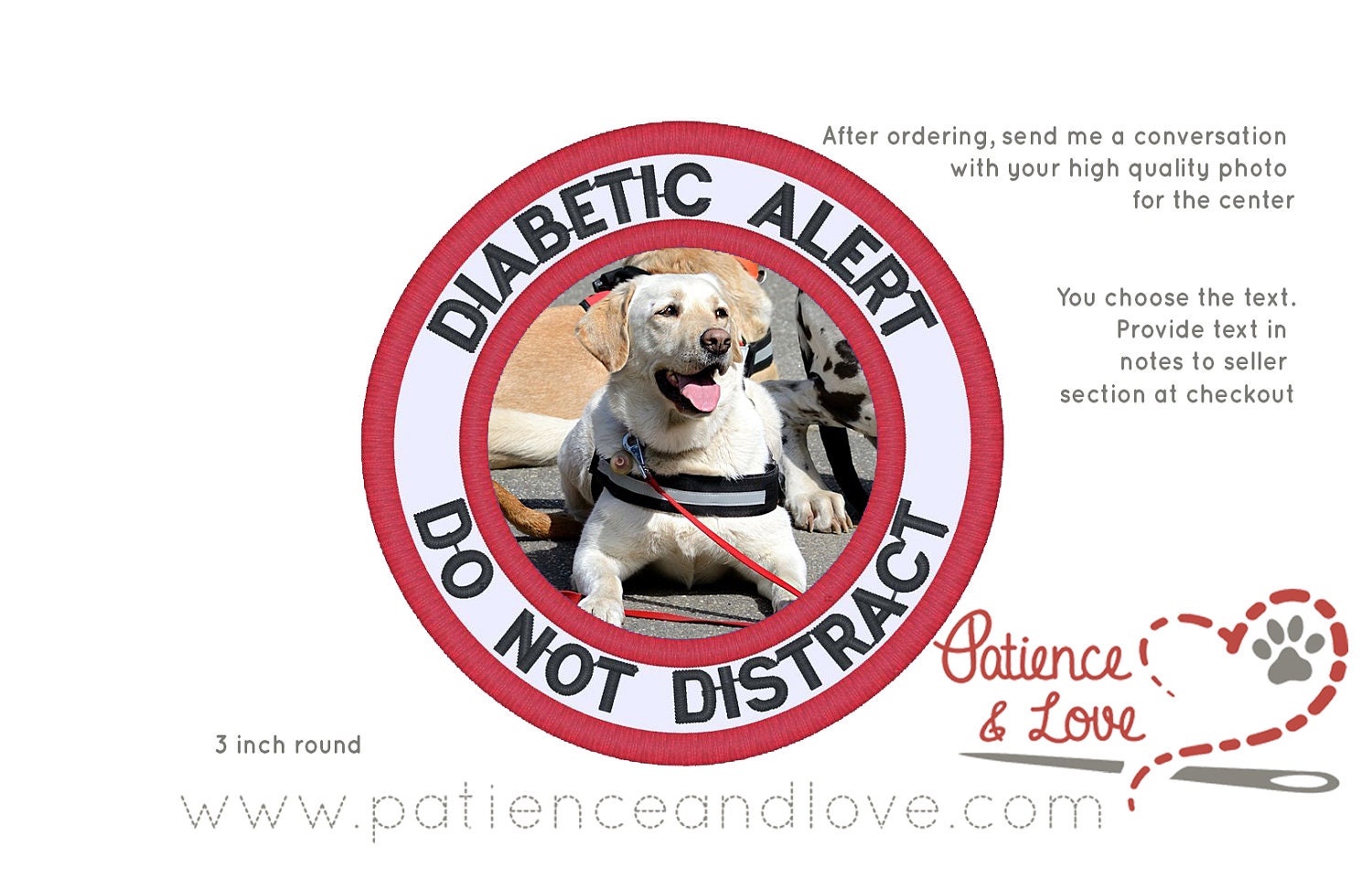 YOUR picture digital printed and embroidered patch, diabetic alert, do ...