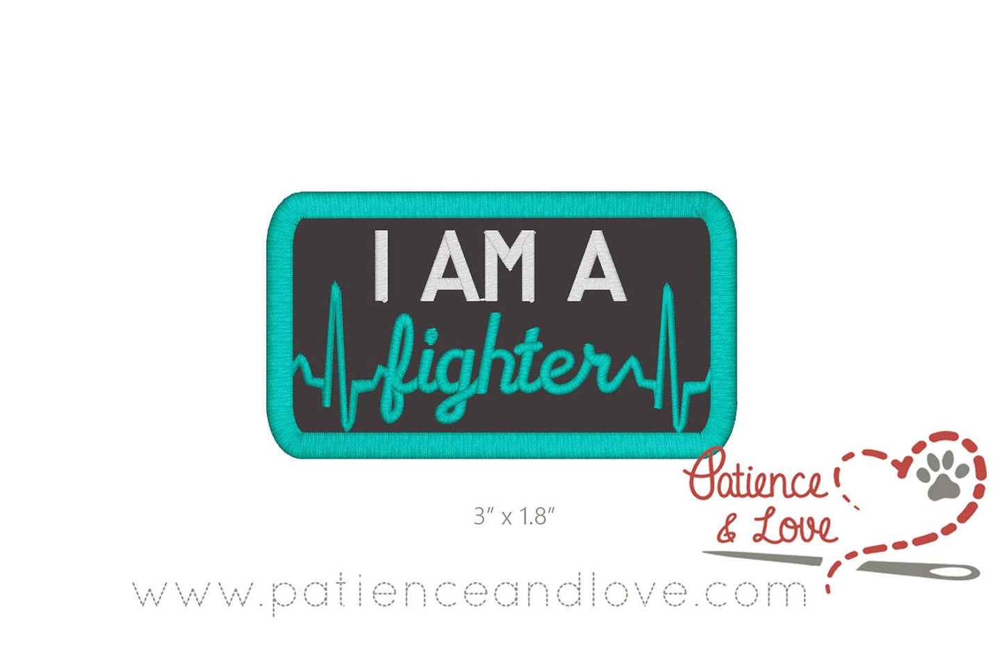 One sew on patch embroidered with  I AM A fighter  and an ekg line.  As seen in the listing photo. The listing photo shows black fabric, white and 1799 text.  Boarder is 1799.
