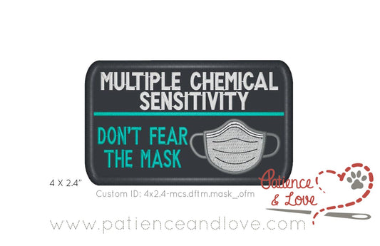 Multiple Chemical Sensitivity, do not fear the mask, 4 x 2.4 inch rectangular patch