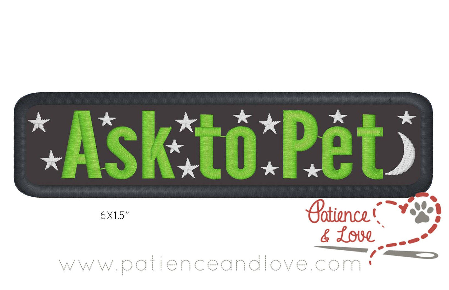 ASK TO PET moon and stars, 6x1.5 inch rectangular patch