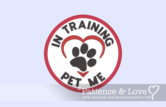 In Training Pet Me with paw, 3 inch round patch