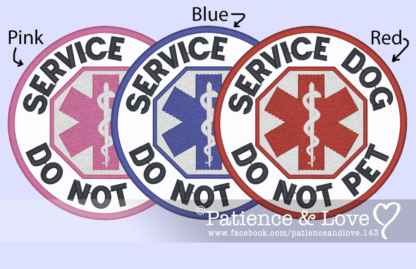 Service Dog, Do Not Pet, Medical symbol, 3 inch round patch