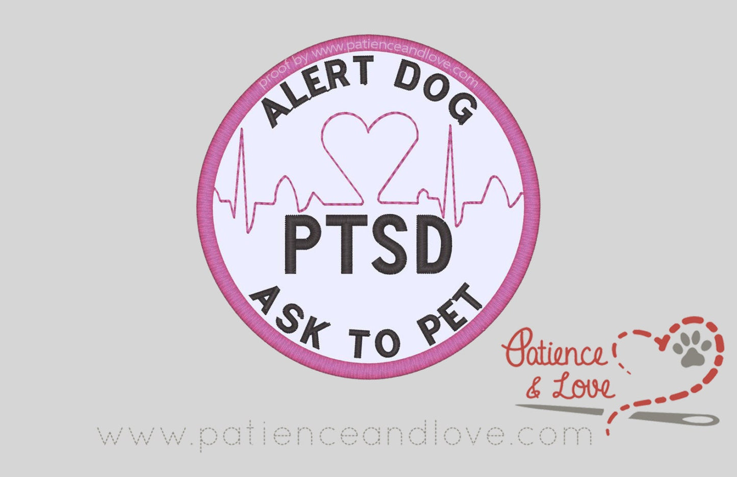 Alert Dog - PTSD - Ask to Pet, with ekg heartbeat, 3-inch round patch