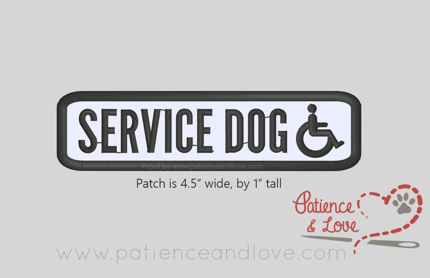 Service dog with wheelchair symbol, 4.5 x 1 inch patch