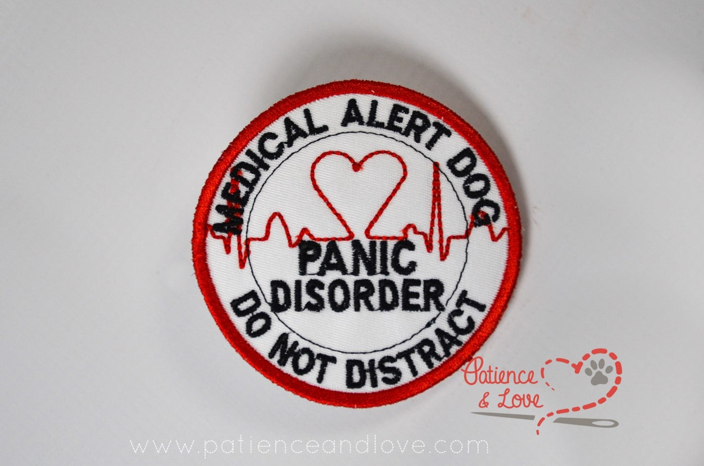 Medical Alert Dog - Panic Disorder - Do not distract with heart EKG, 3-inch round patch